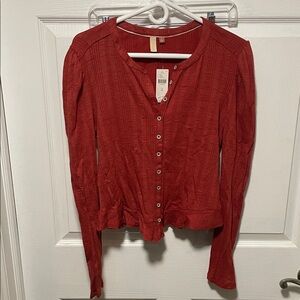 Anthropologie Textured Red Button-Down Shirt